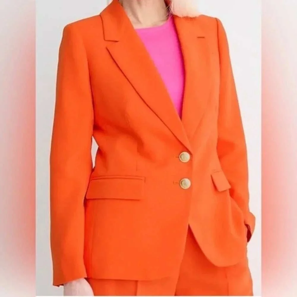J.Crew Willa Blazer Orange Gold Crest Button Tailored Jacket Size 0 Solid Lined